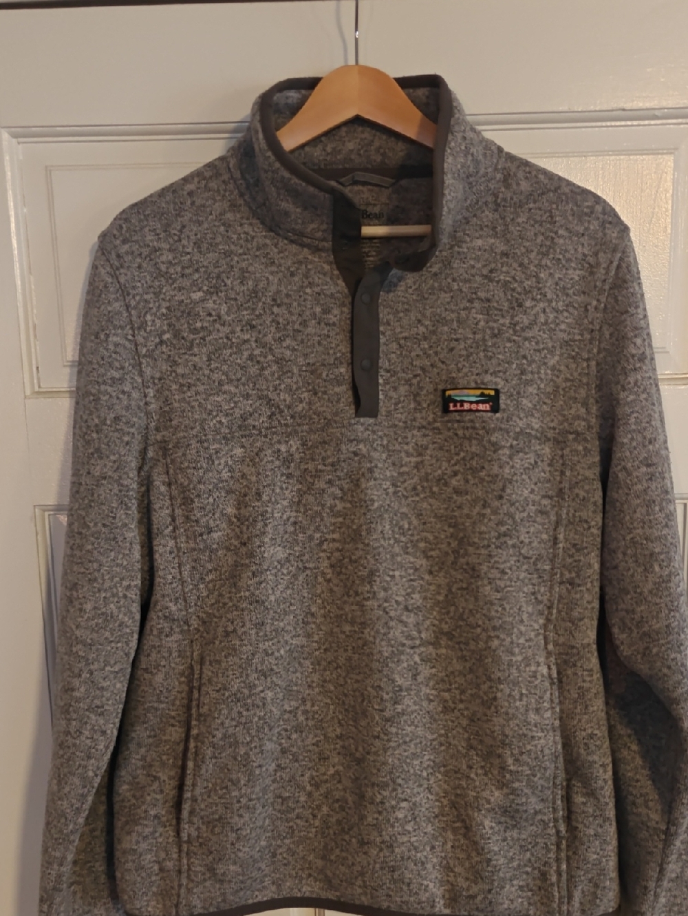 L.L. Bean Gray Heather Snap-Front Fleece Pullover